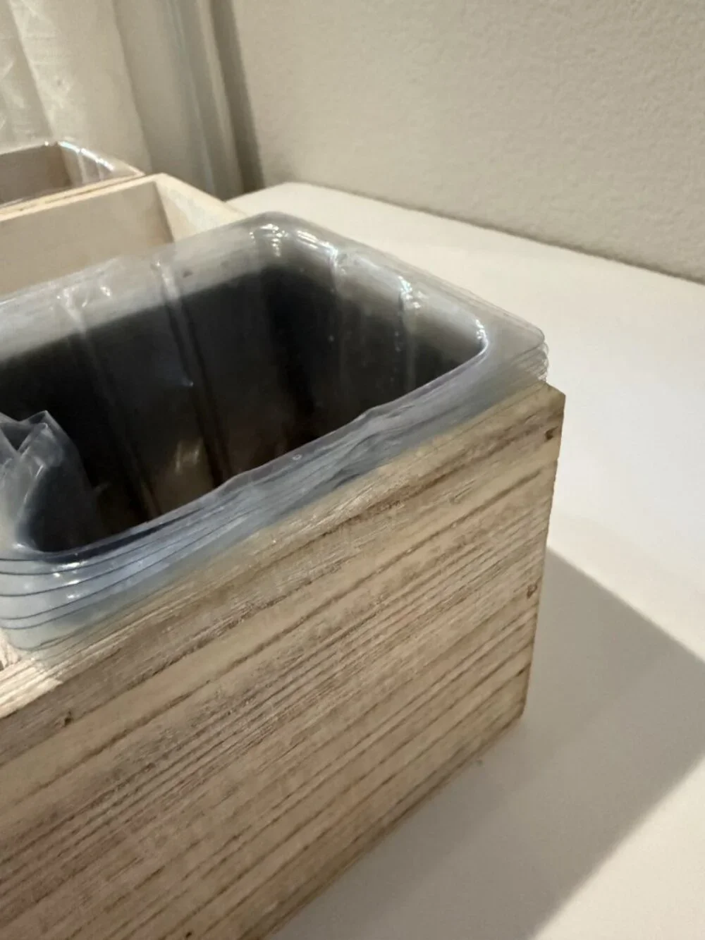 3 Set of Whitewashed Wood Planter Boxes 3 Compartment with Plastic Liners Rustic